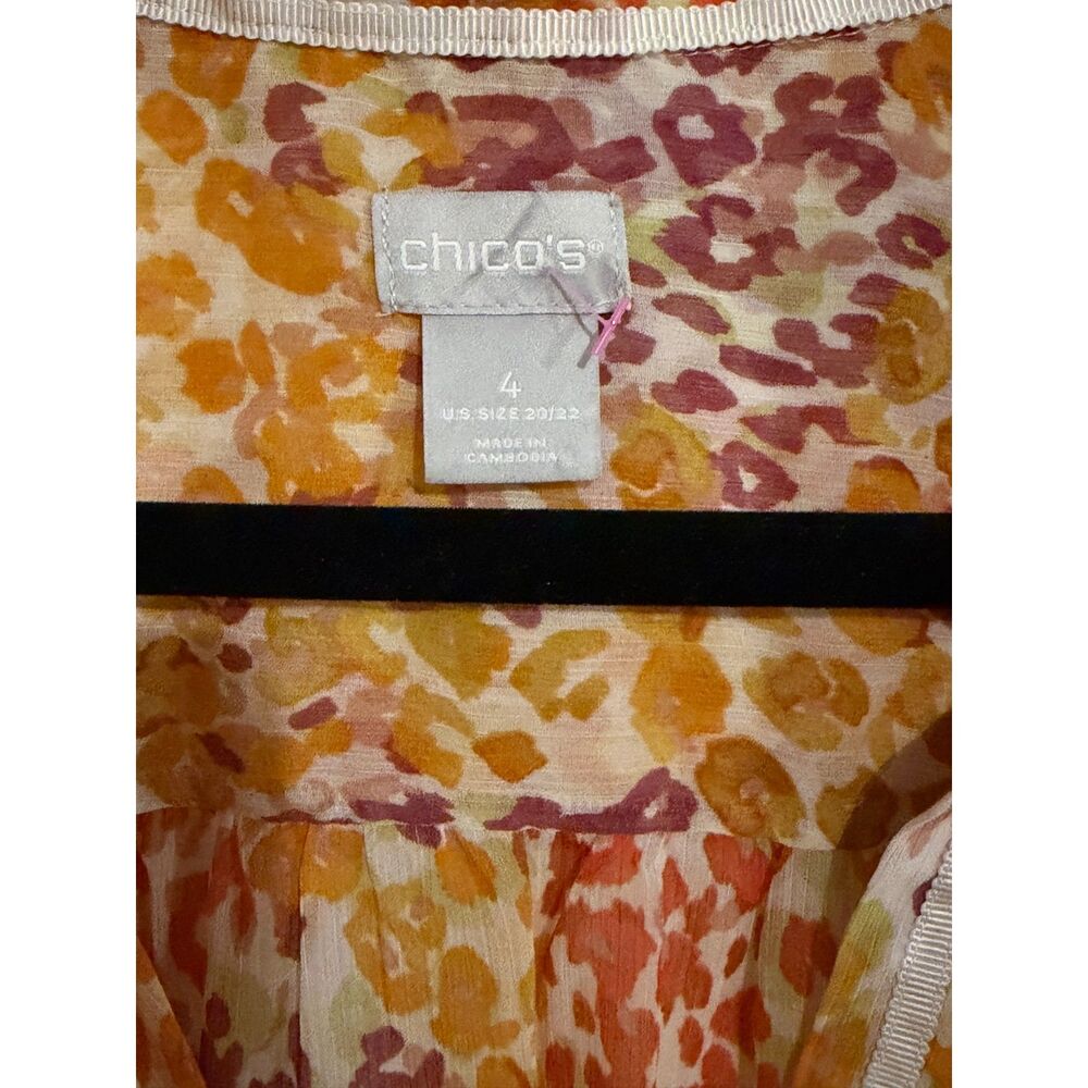 Chico’s Size 2 Colorful Leopard Print Blouse Lightweight Button Front Top - Picture 6 of 8